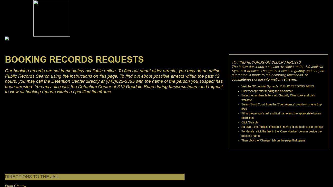 Booking Records Requests - Chesterfield County SC Sheriff's Office